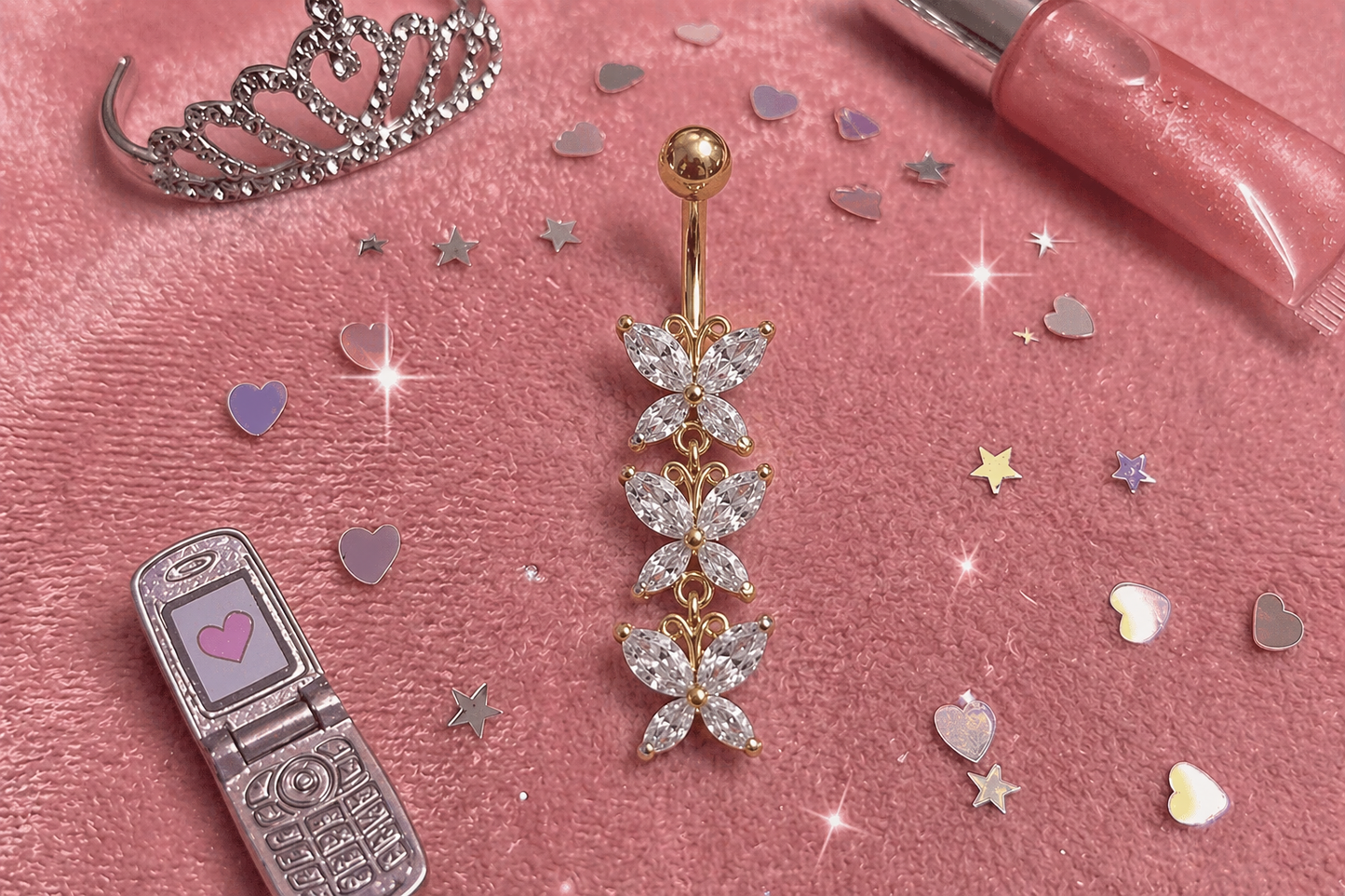 “Chloe” Butterfly Dangle Navel Ring