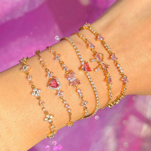 Gold Plated Bow Heart Crystal Rhinestone Bracelet