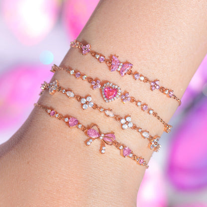 Gold Plated Bow Heart Crystal Rhinestone Bracelet
