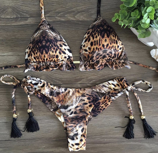 “Neisha” Leopard Tassel Bikini Set