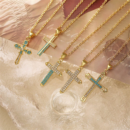 Turquoise Cross Necklace Clavicle Chain