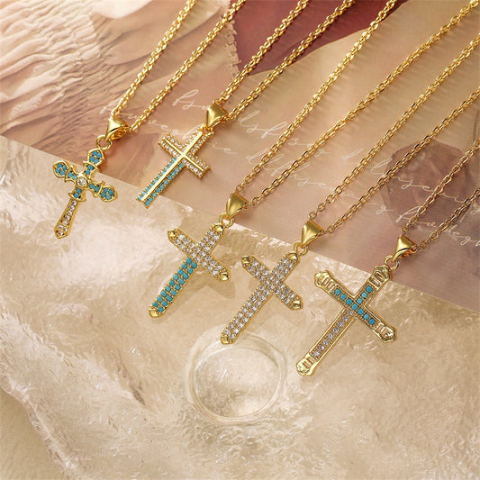 Turquoise Cross Necklace Clavicle Chain