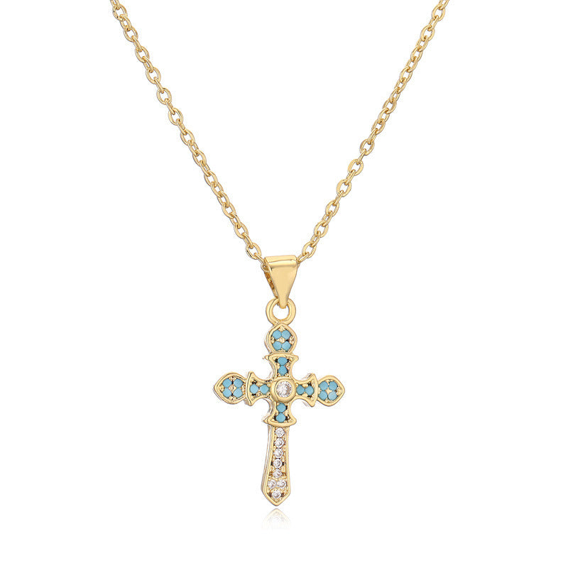 Turquoise Cross Necklace Clavicle Chain