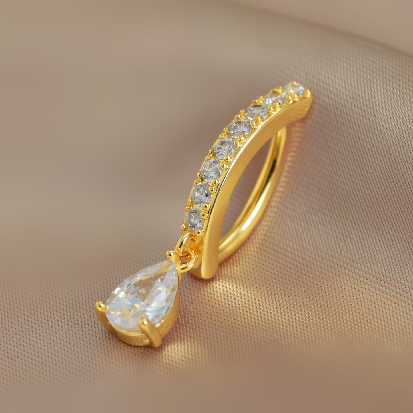 Gold Plated Inverted Crystal Navel Ring