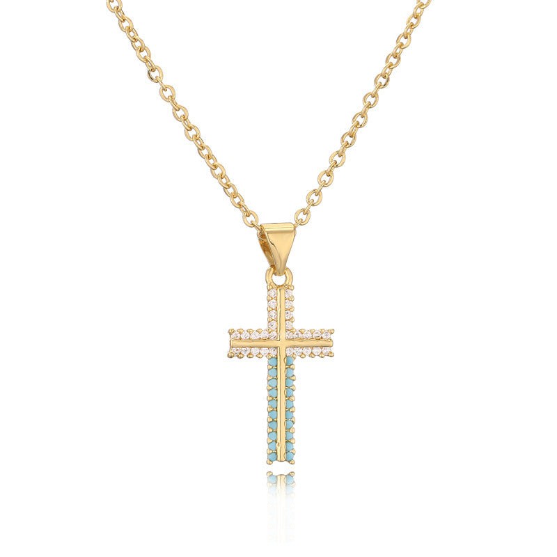 Turquoise Cross Necklace Clavicle Chain