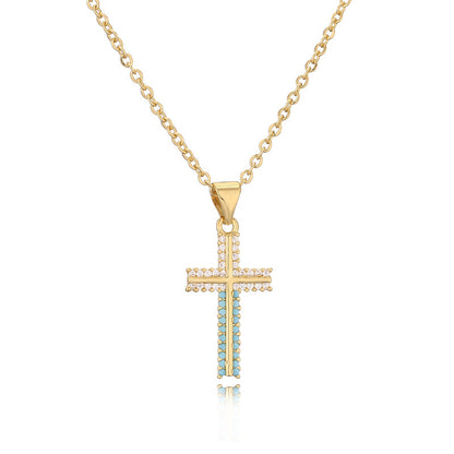 Turquoise Cross Necklace Clavicle Chain