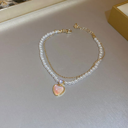 Semi Precious Crystal Love Pearl Bracelets