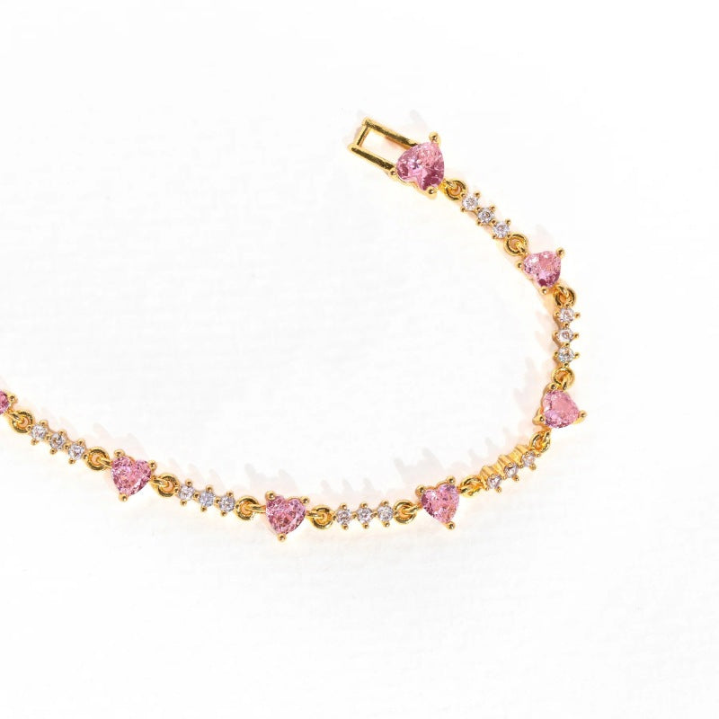Gold Plated Bow Heart Crystal Rhinestone Bracelet