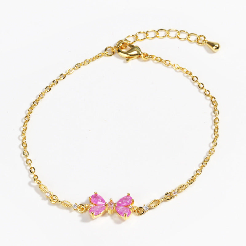 Gold Plated Bow Heart Crystal Rhinestone Bracelet