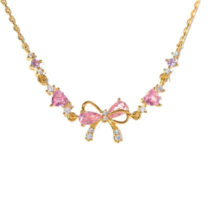 Gold Plated Bow Heart Crystal Rhinestone Bracelet