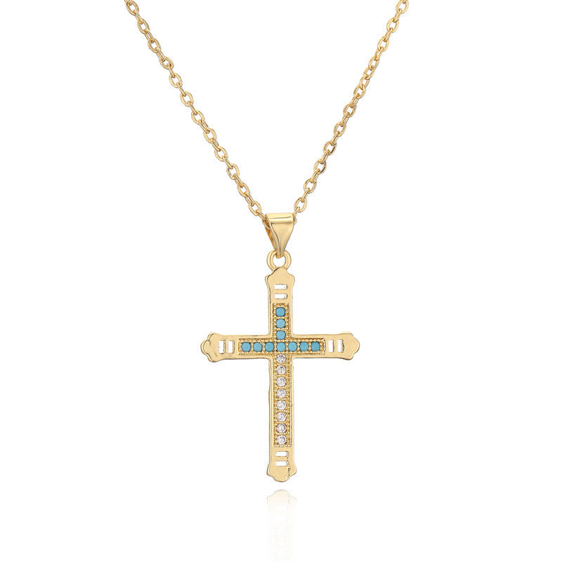 Turquoise Cross Necklace Clavicle Chain