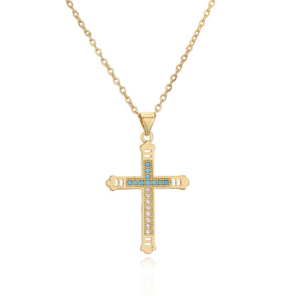 Turquoise Cross Necklace Clavicle Chain