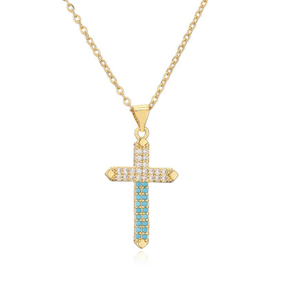 Turquoise Cross Necklace Clavicle Chain